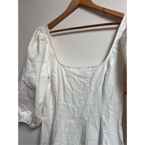 STAUD Women's White Swells Linen Blend Midi Fit & Flare Dress Size 12 NWOT - Picture 4 of 8